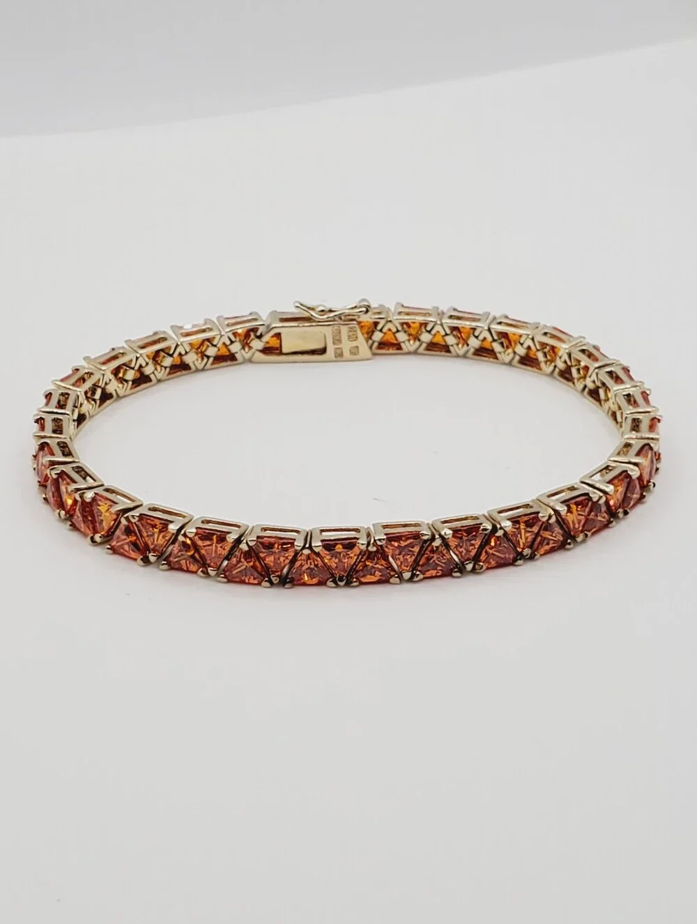 Yellow Gold - 925 Silver 18 Carats Of Orange Trillion Cz Tennis Bracelet